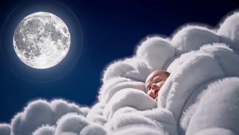 baby sleeping on clouds under the moon