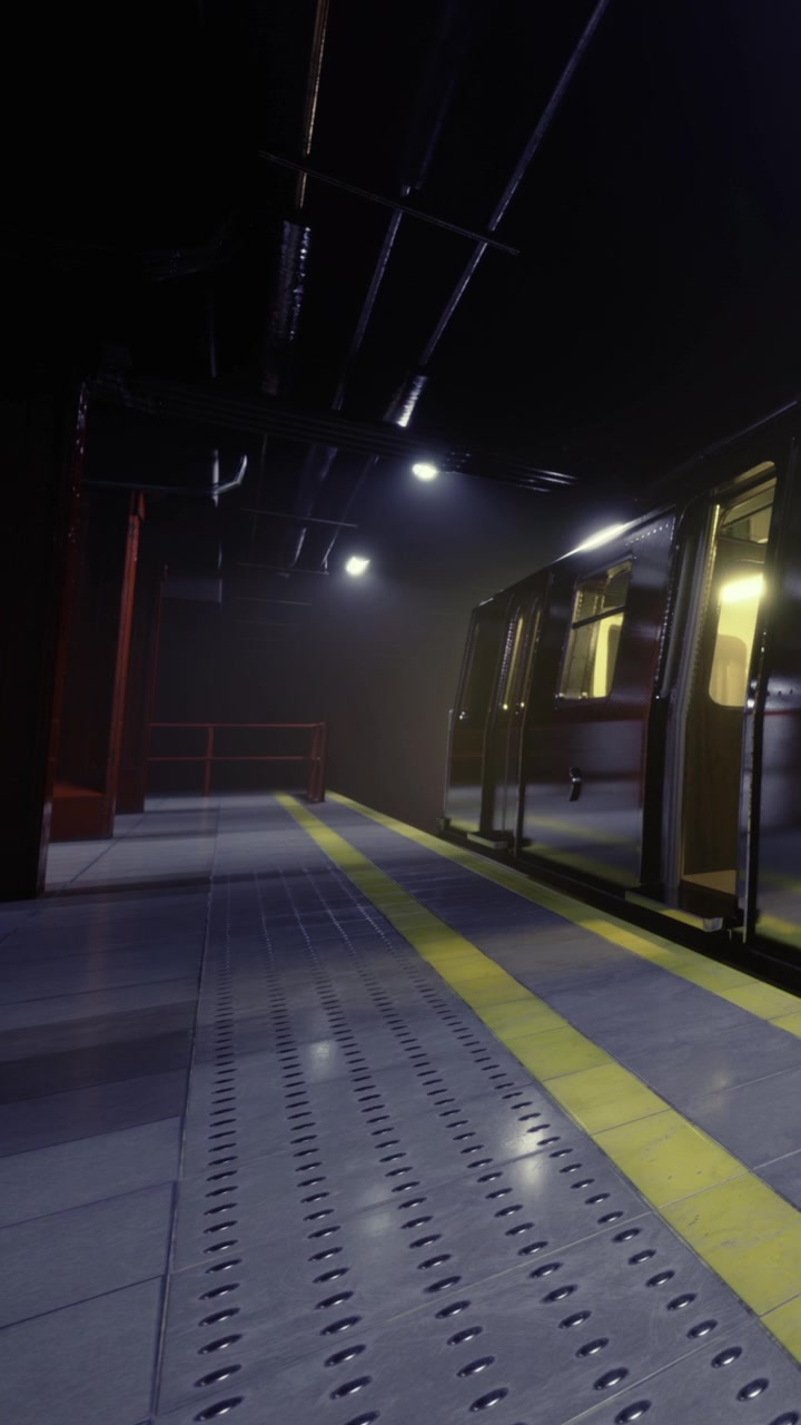 Il treno arriva alla stazione della metropolitana in tarda serata.
