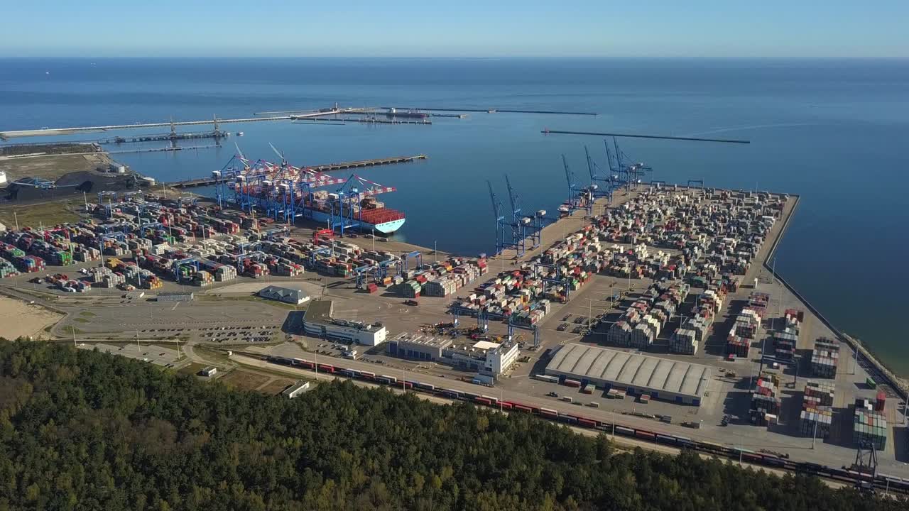 Aerial of Container Ship Terminal Harbor