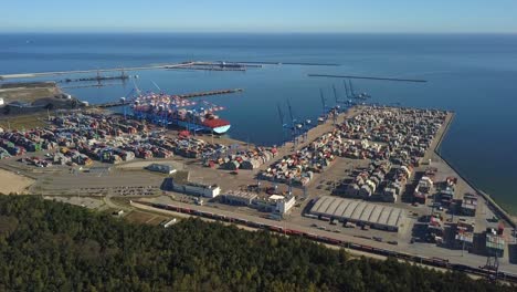 aerial of container ship terminal harbor