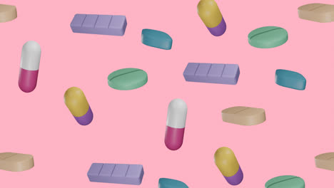 Animación-De-Pastillas-Flotantes-Sobre-Fondo-Rosa