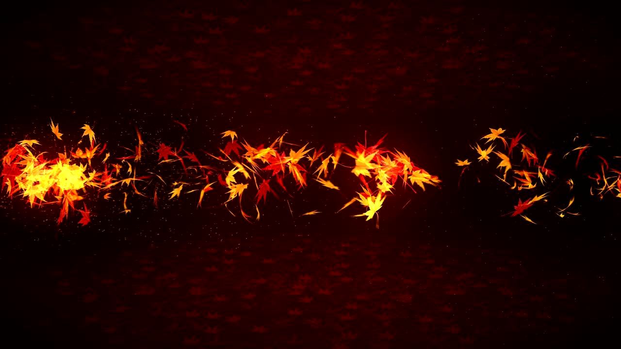 Autumn Leaves Falling on Red Background, Maple Leaf, Loop Glitter Animation,