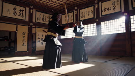 kendo practice in a traditional japanese dojo