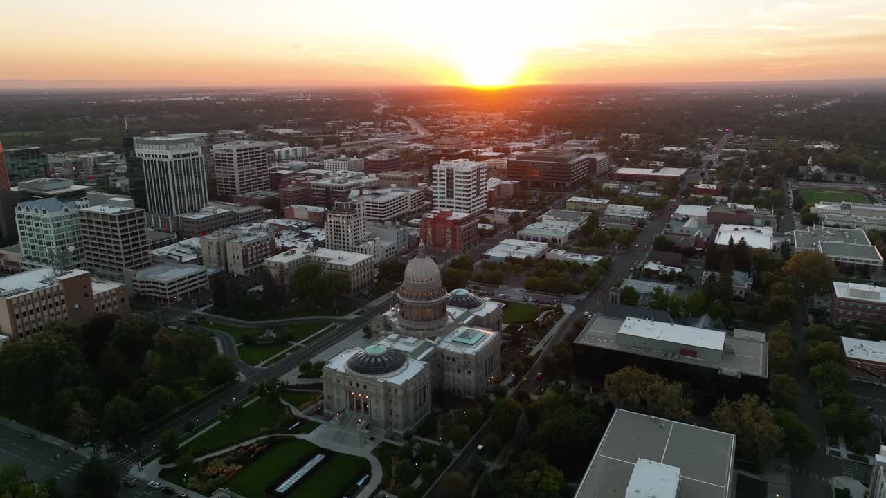 Peaceful sunset aerial scene of Boise cityscape, capital city of Idaho