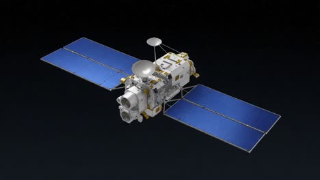 a detailed overview of a sophisticated satellite in space, highlighting its design, solar panels, and operational features in a stunning cosmic environment