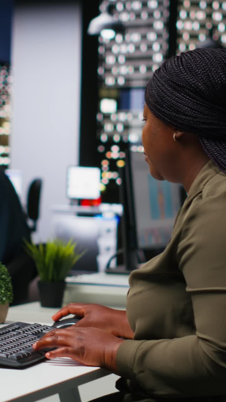 Vertical Video Black graphic designer uses AI neural networks for retouching images