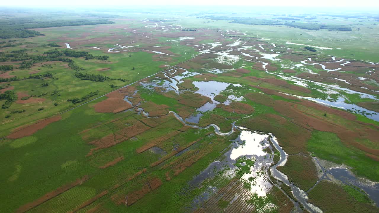 aguas remotas del río salvaje biebrza, vista aérea