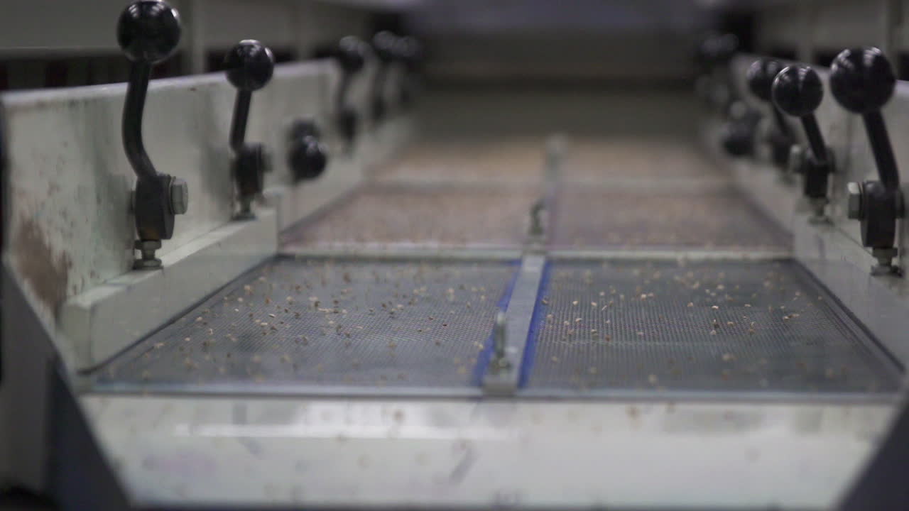 Seed Divider in Shaking Slow Motion to Divide Smallest Seeds from Larger Ones, Top Front View