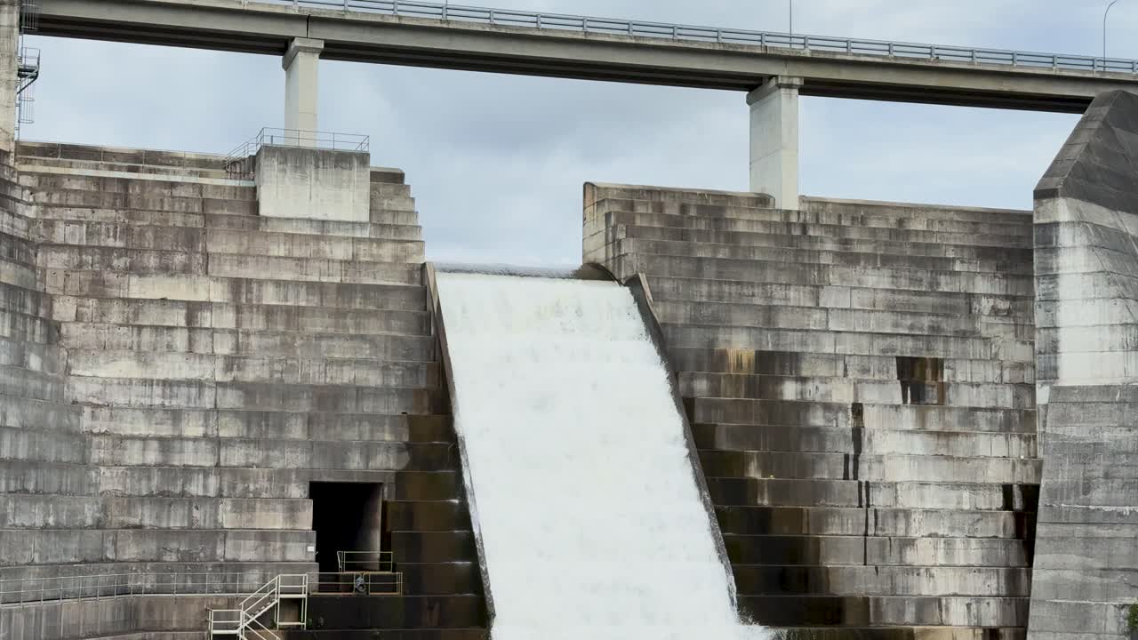 Water flows over dam spillway in Australia