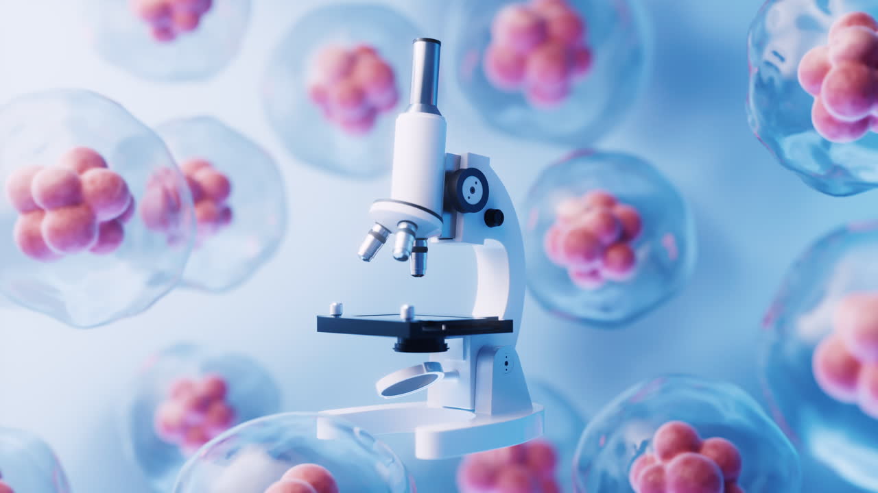 微鏡と透明のセル 3d レンダリング