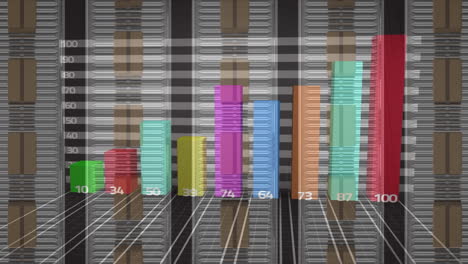 animación del procesamiento de estadísticas sobre cajas de cartón en cintas transportadoras