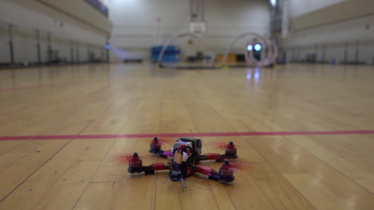 FPV drone flying away from camera