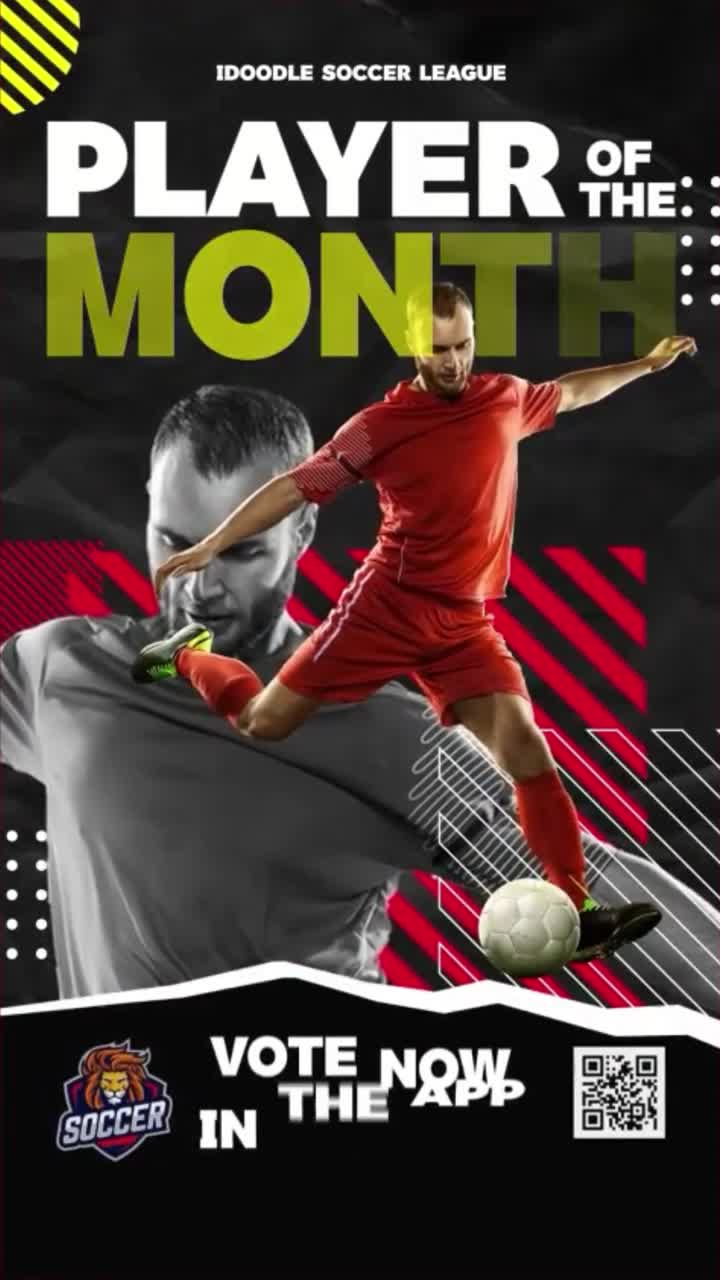 Dynamic Soccer Player Kicking Ball in Animated Promotional Graphic
