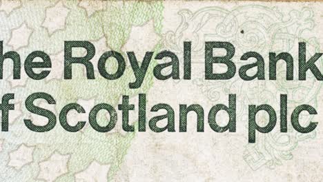 macro pan across royal bank of scotland text on scottish pound banknote