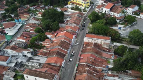 Historical-Brazilian-Town-Olinda-Beautiful-Portuguese-Architecture-by-the-Atlantic-Ocean-Recife,-Brazil-by-Drone-4k-Aerial-Nature-+-Travel