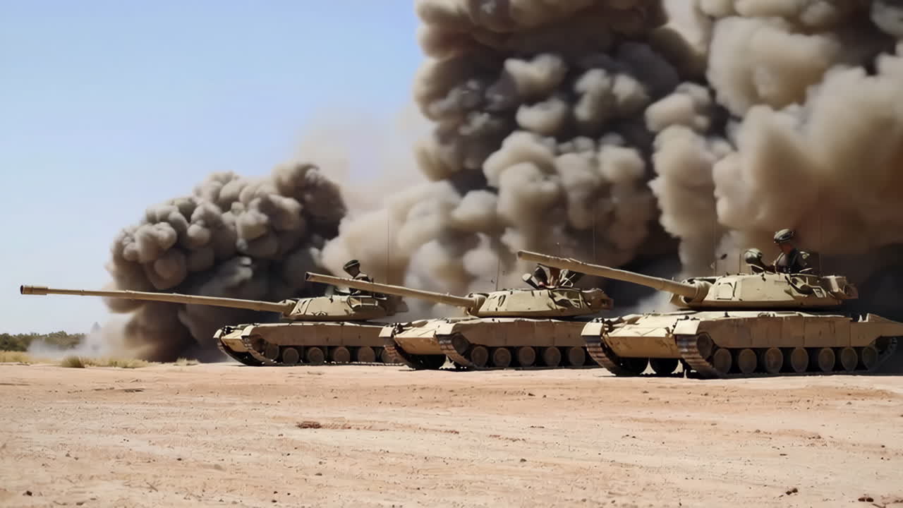 Military Tanks in Desert Training Exercise