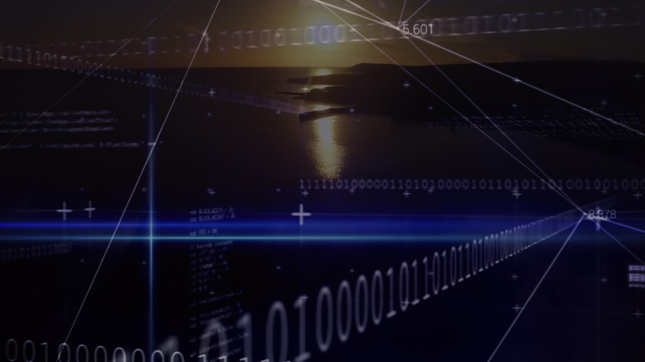 Animation of binary coding, networks of connections over landscape