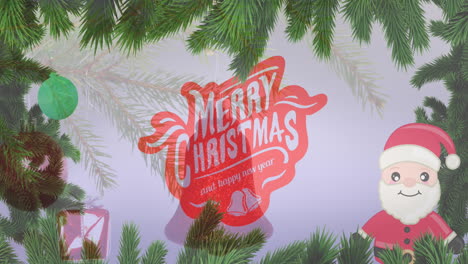 animación de saludos de navidad texto sobre decoraciones de navidad y santa claus.
