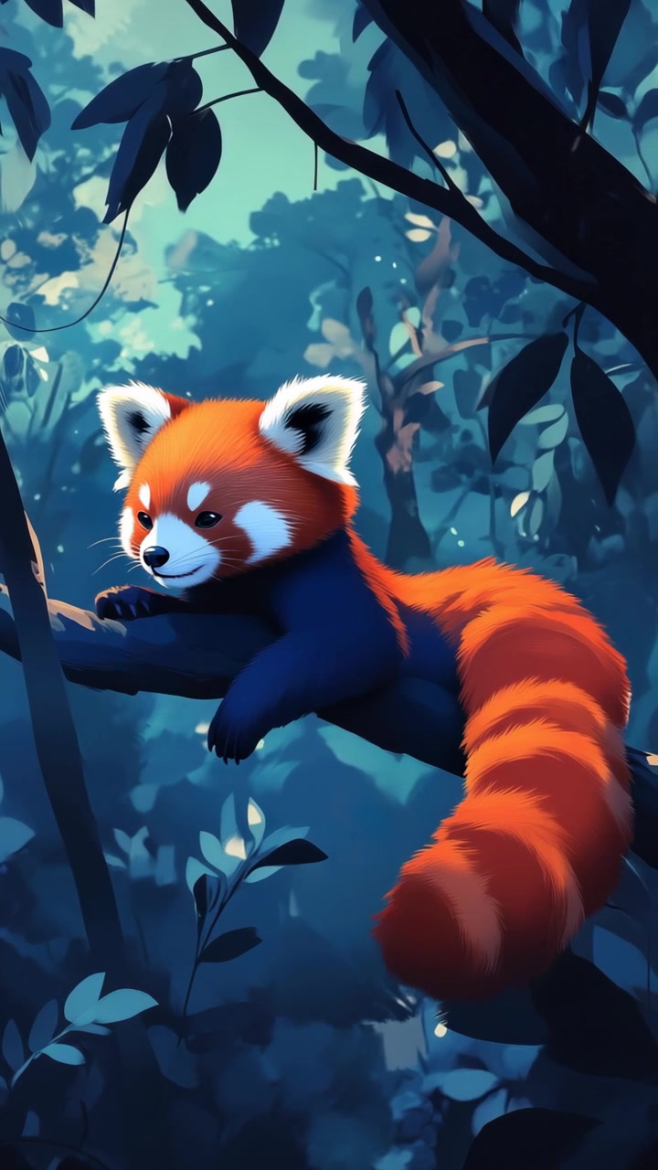 Adorabile panda rosso che si sveglia pacificamente su un ramo della foresta