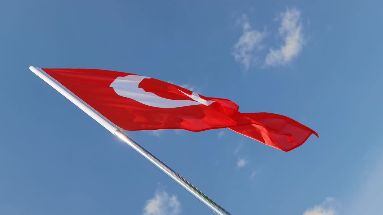 푸른 하늘 바탕에 있는 국가 발. 날아다니는 직물 기호