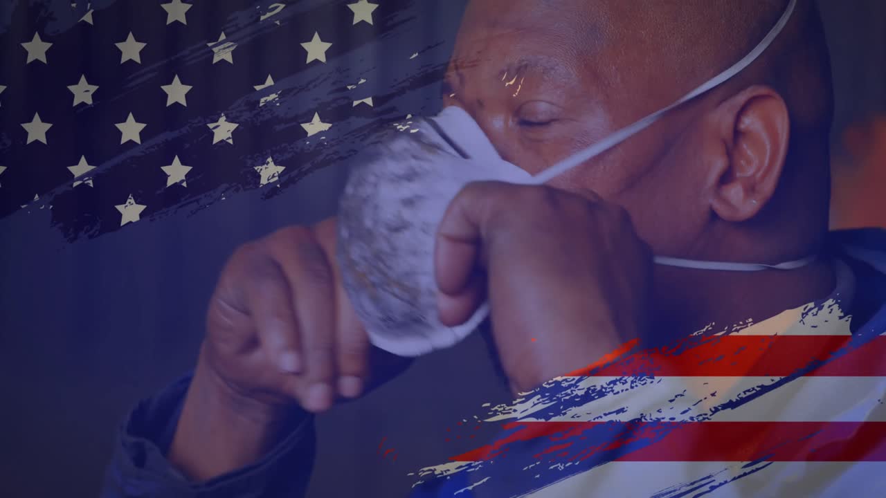 배경 에 있는 사람 위 에 흔들리는 미국  ⁇ 발 의 애니메이션