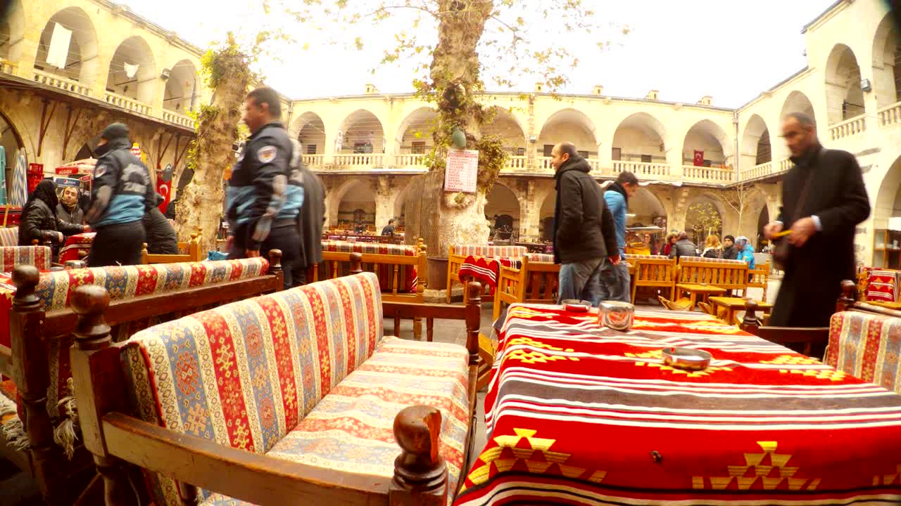 Ancient Caravanserai Restourant inside Yard in Traditional Turkish Style Sanliurfa