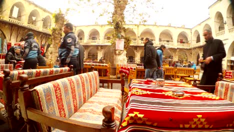 ancient caravanserai restourant inside yard in traditional turkish style sanliurfa