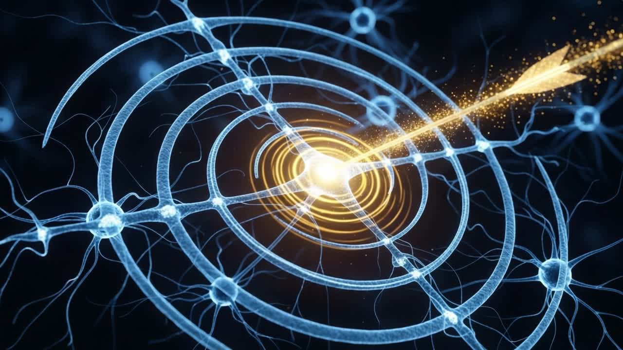 Visual Representation of Neurons with Energy Flow; Dynamic Path of an Arrow Signifying Connectivity and Impact on Central Nervous System Functions and Processes