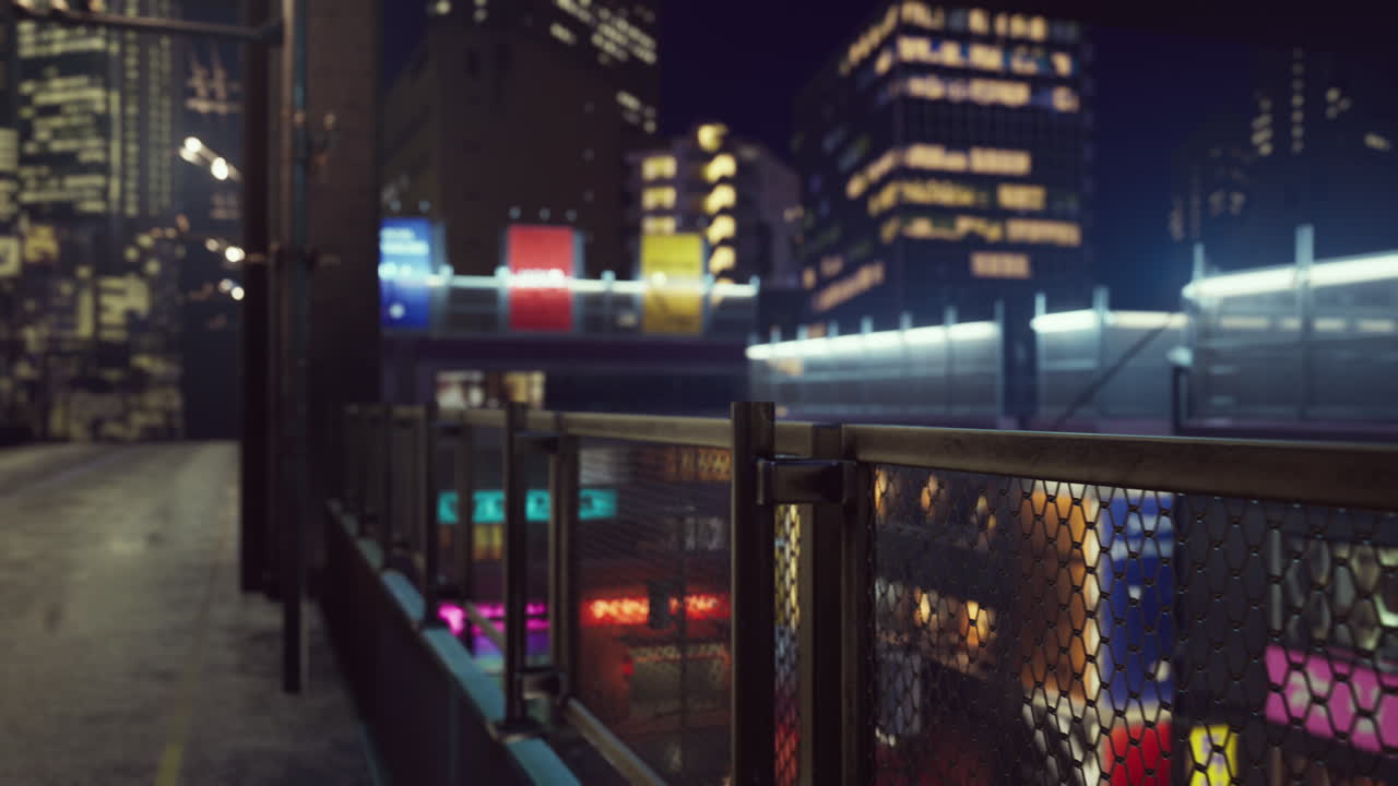 네온 조명 을 가진 일본 도시 의 야간 장면