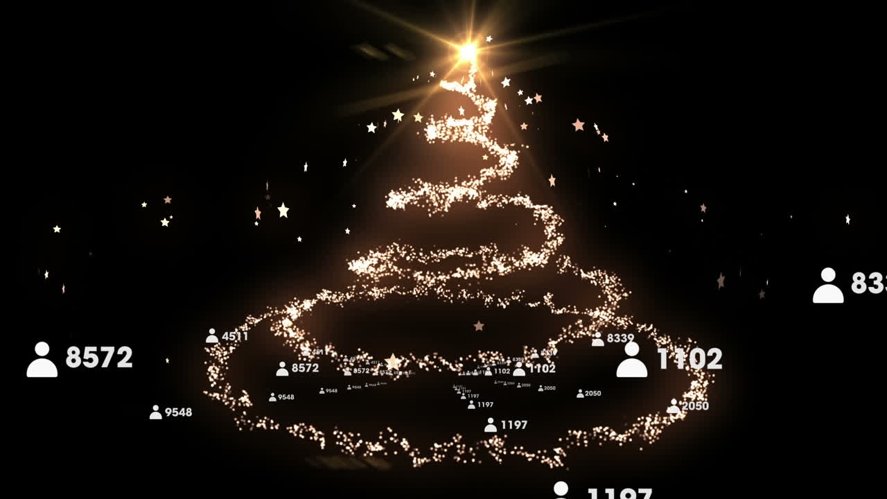 크리스마스 트리를 형성하는 점점 더 많은 숫자와 떨어지는 별을 가진 프로필 아이콘의 애니메이션
