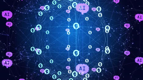 animación de personas conectadas iconos, ai texto y puntos que forman globo y girando