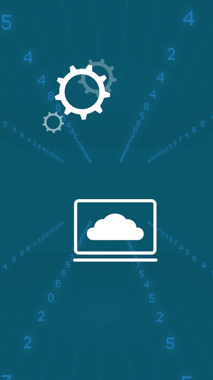 Forretnings- og teknologiikoner med cloud computing-animation over blå baggrund