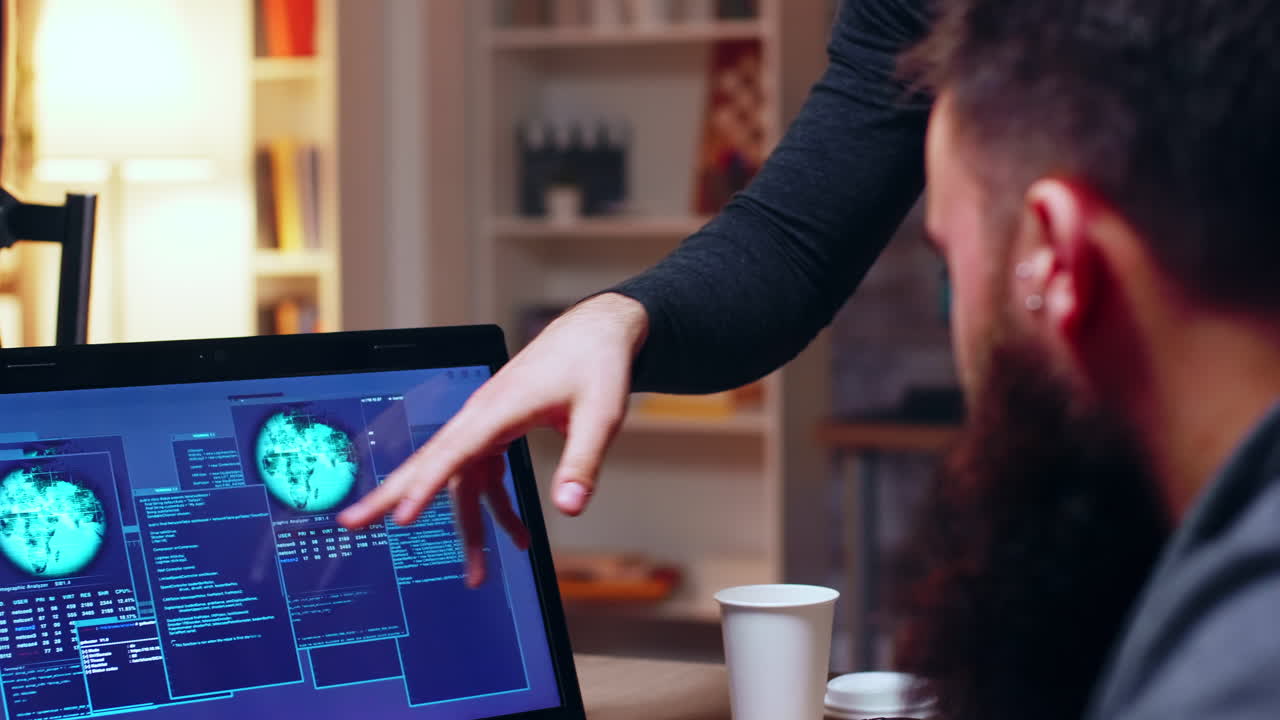 Close up of beautiful girl hacker using modern software