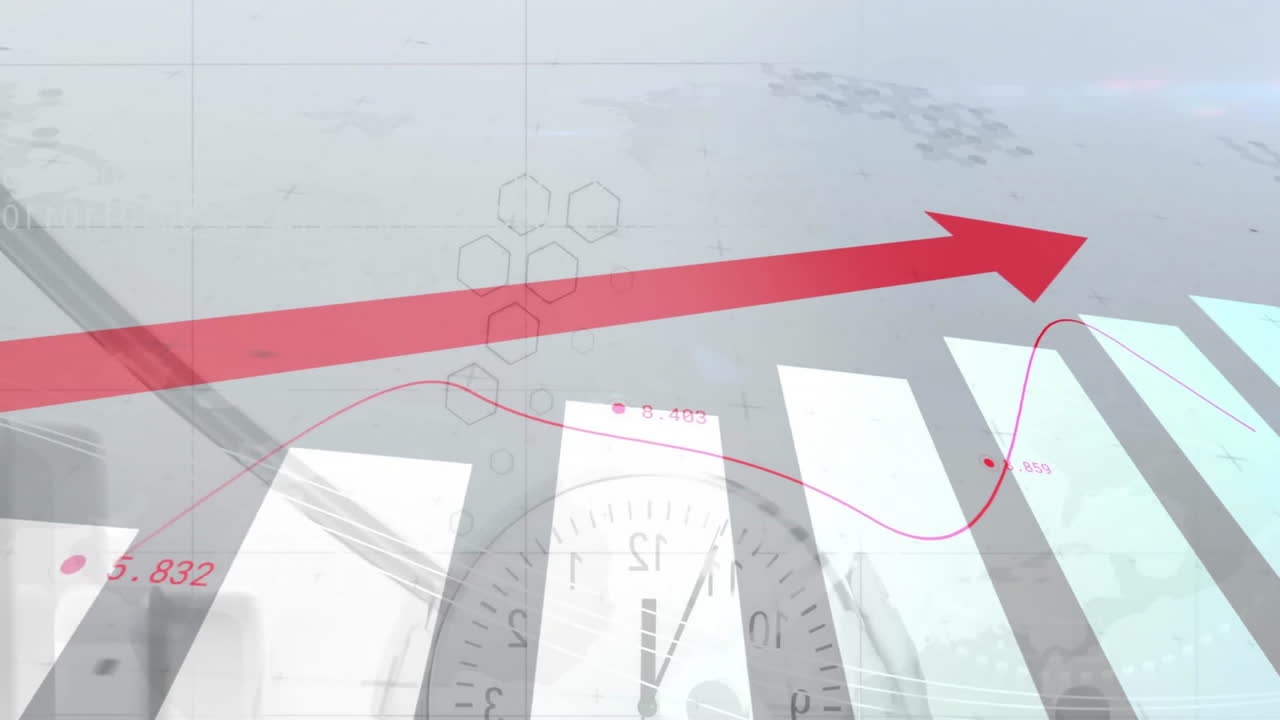 Animation of diagrams and data processing on white background