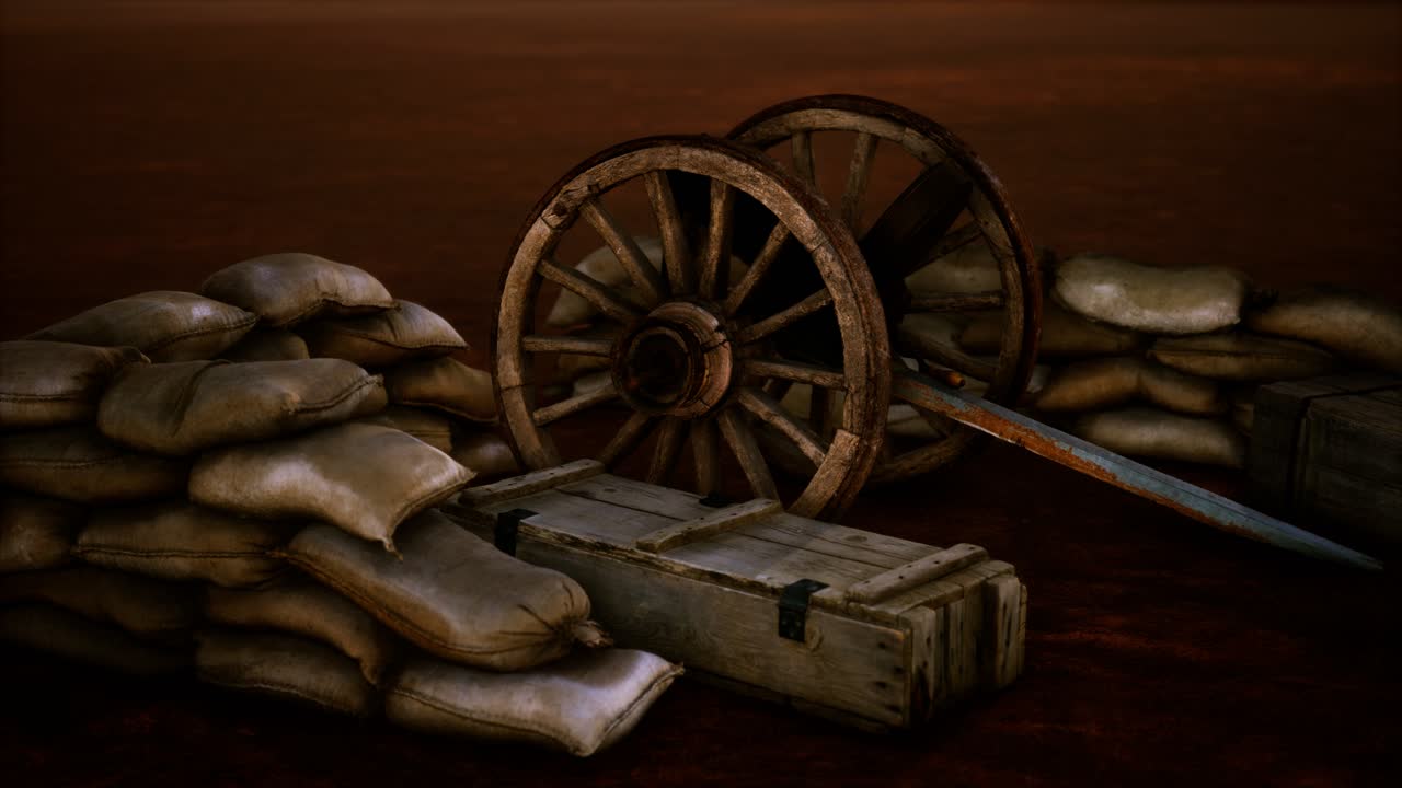 미국 내전 동안 모래 봉투 뒤에 총