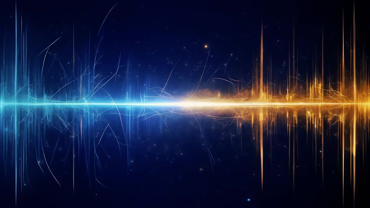 Abstract Digital Audio Waveform Visualization in Blue and Gold