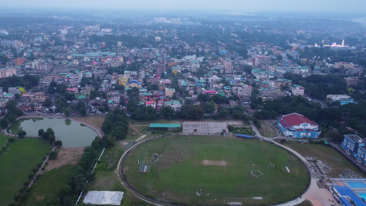 Cooch Behar City landscape on the bank of River Torsa, West Bengal, Drone view