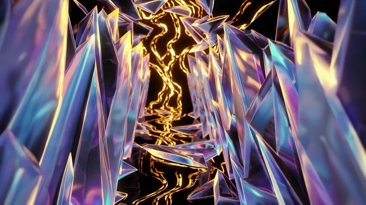 Abstract Crystals and Glowing Tunnel