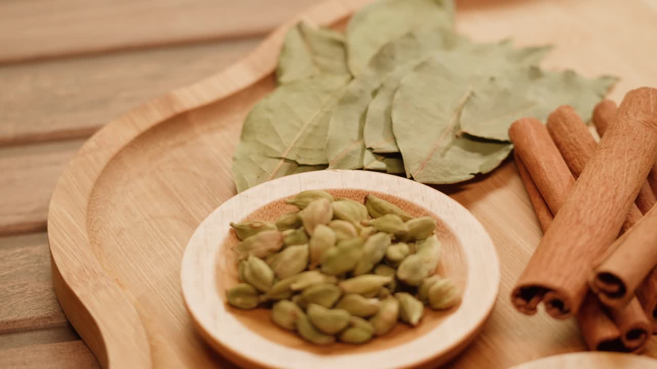 Aromatic Spices on Wooden Tray