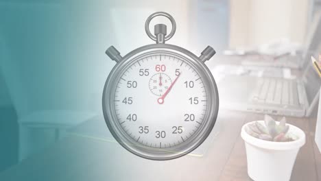 animación del reloj moviéndose sobre el escritorio de la oficina con diversos elementos