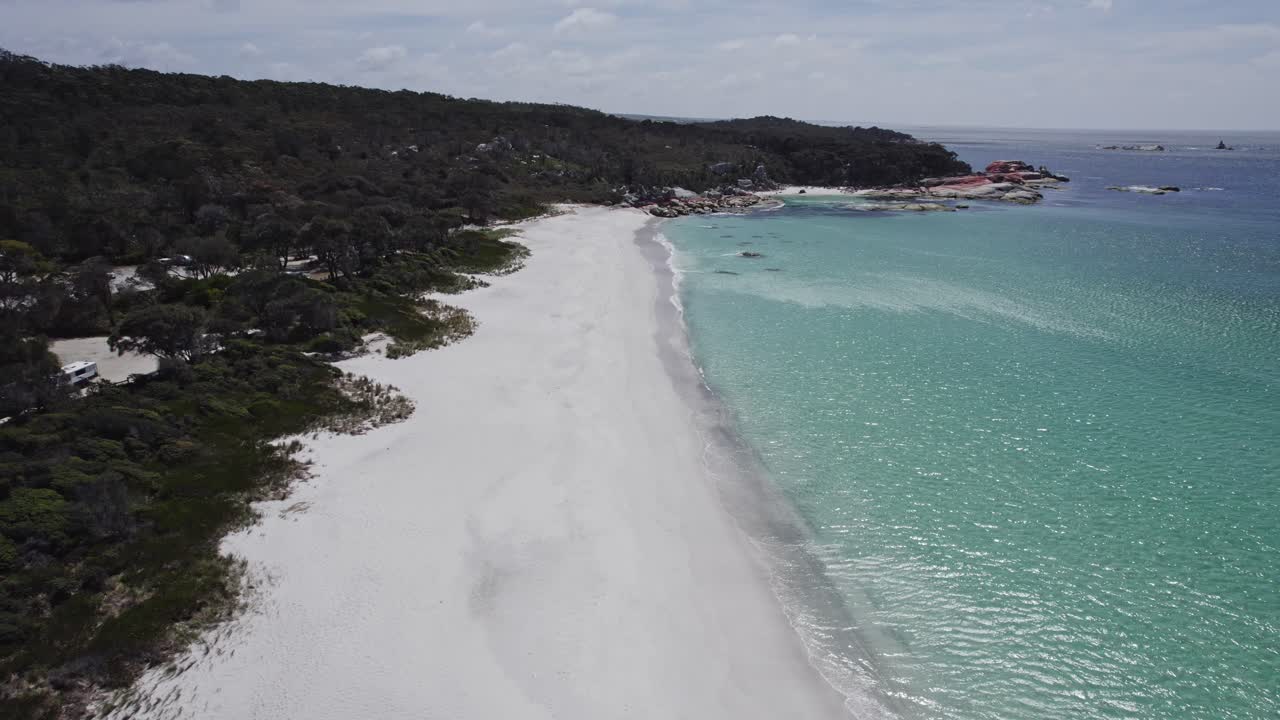 Swimcart Beach With White Sandy Shore In Tasmania, Australia - Drone Shot