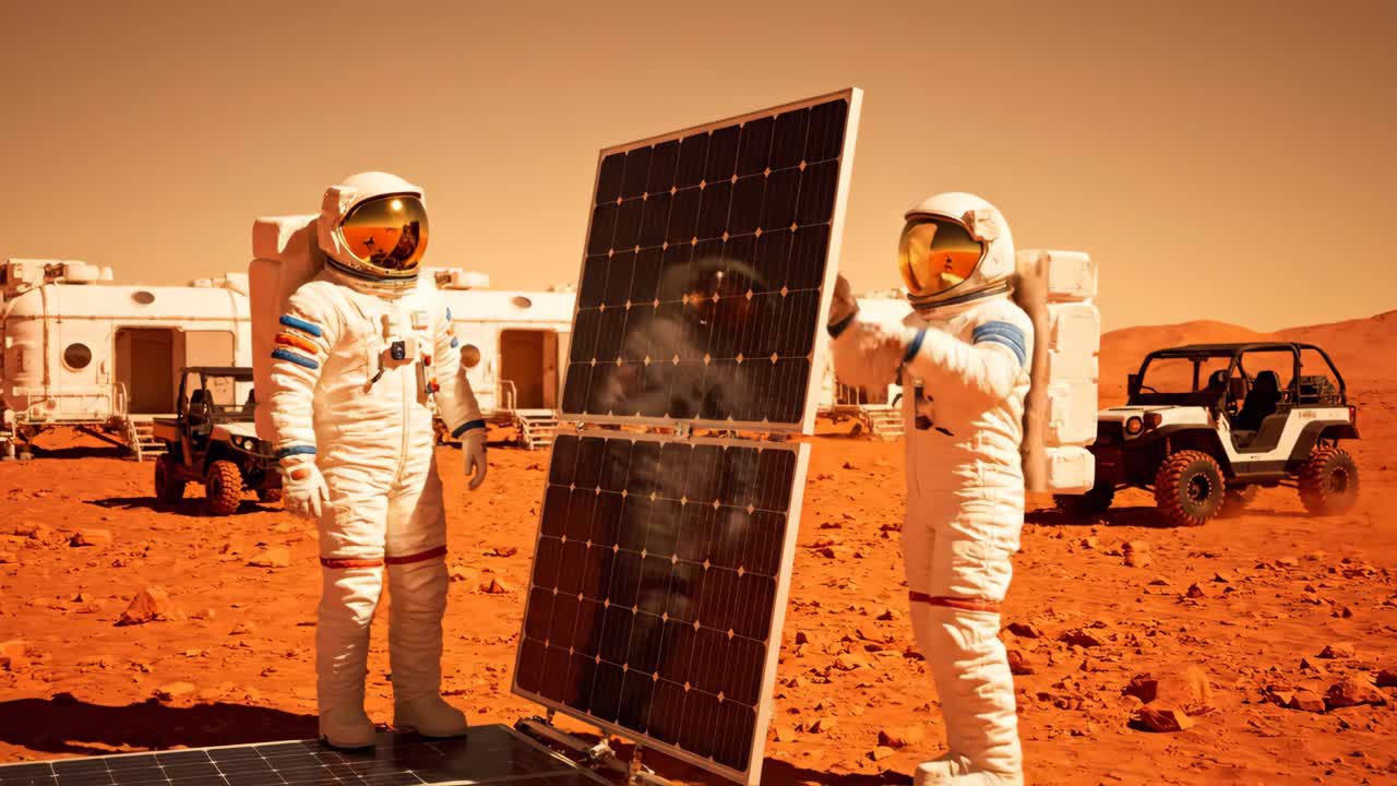 Astronauts Setting Up Solar Panels on Mars