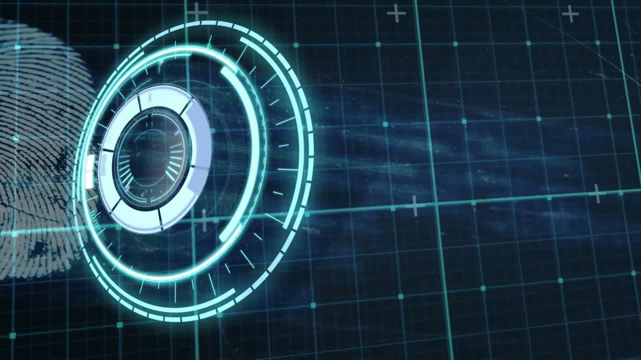 animación de escaneo de alcance, procesamiento de datos digitales sobre texto de advertencia de seguridad