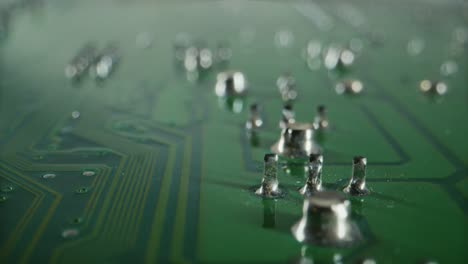 close up of electronic circuit traces, dolly out shot