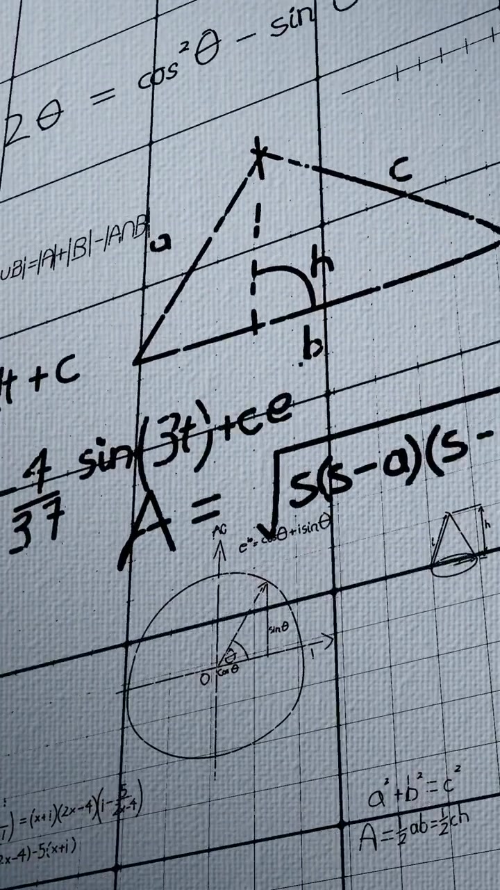 Animation of mathematical equation and drawing on grid pattern against abstract background