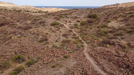 retiros de aviones no tripulados sobre montañas áridas iluminadas por el sol junto al mar de tenerife