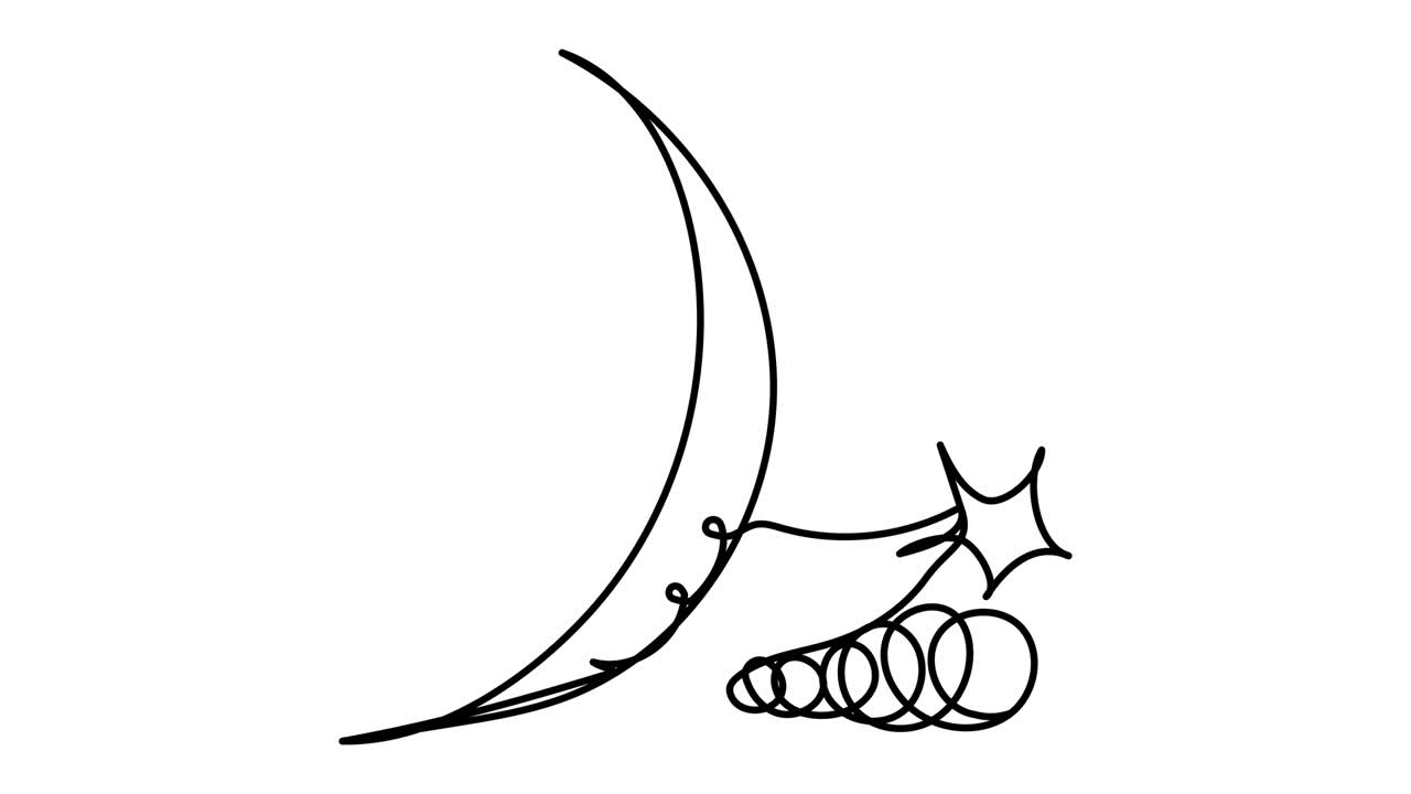 한 줄에 있는 어린 달과 별의 애니메이션