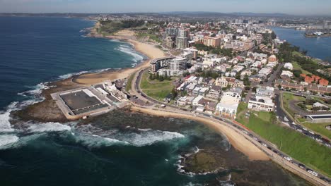 newcastle ocean baths in new south wales, australia - aerial shot