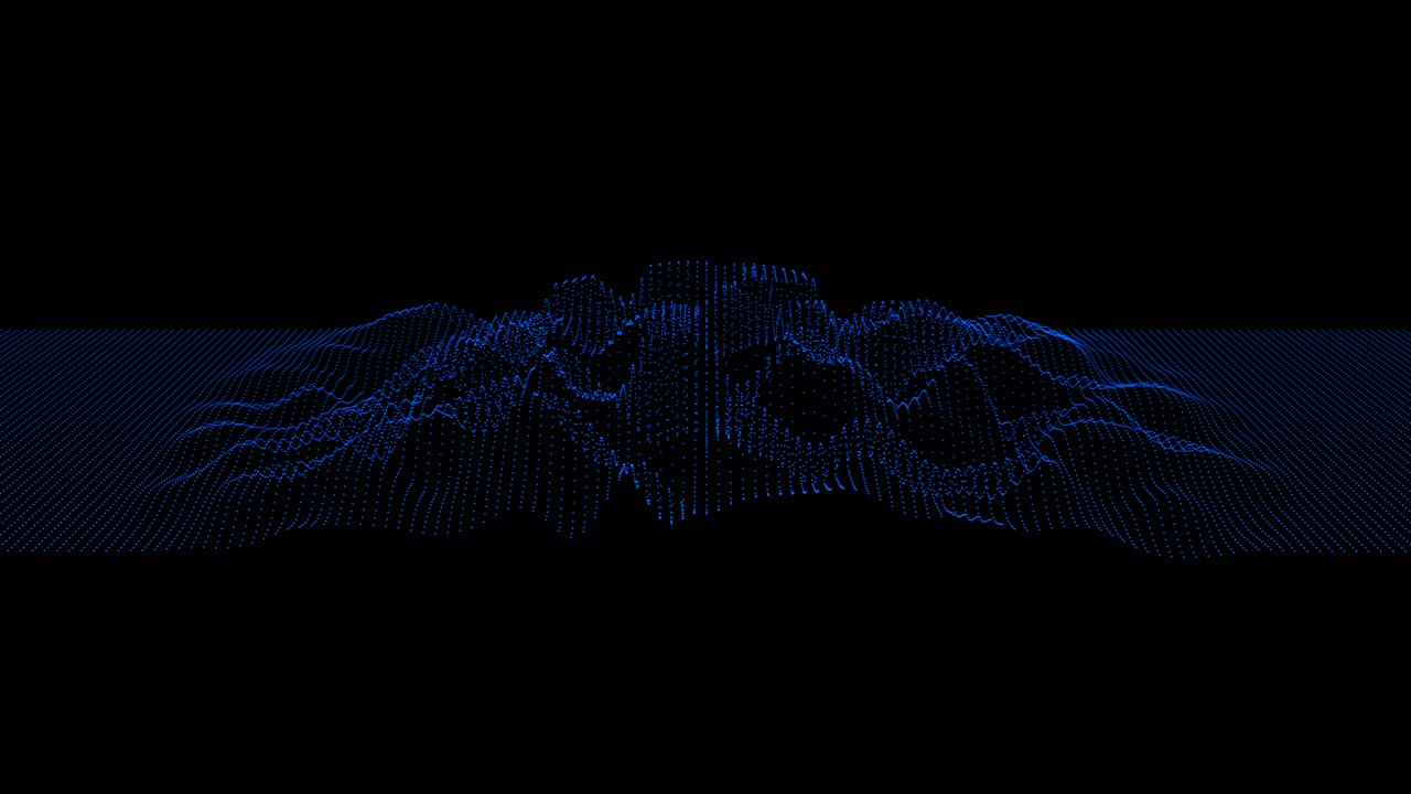 Waves data abstract background. 3d digital blue dots are connected in a network on an empty black background for overlay effect. Technology, artificial intelligence, science, dataset concept.