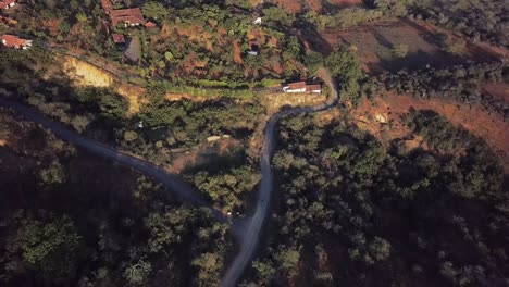top shot aerial over roads and beautiful dry landscape close to barichara in colombia